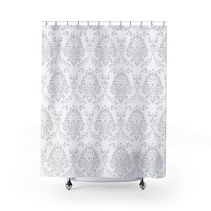 Audrey Damask Shower Curtain, Grey & White Shower Curtain, Bathroom Decor, Home Decor