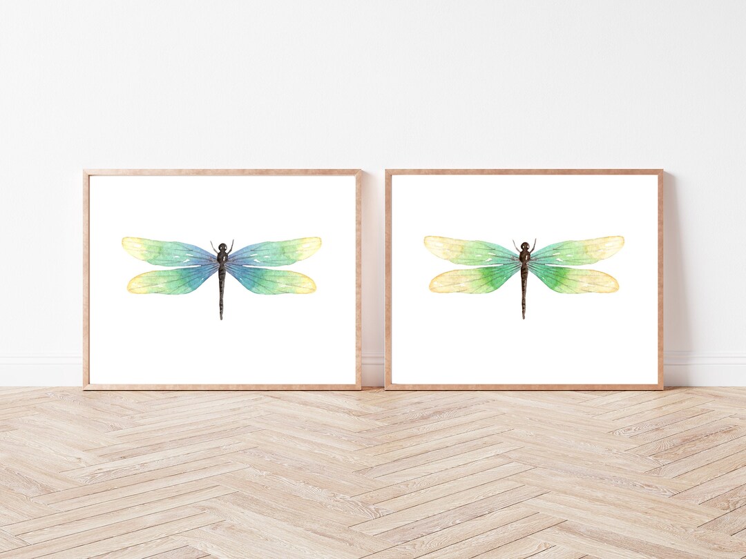 Dragonfly Art Print Set, Watercolor Dragonfly Prints, Wall Art, Home ...