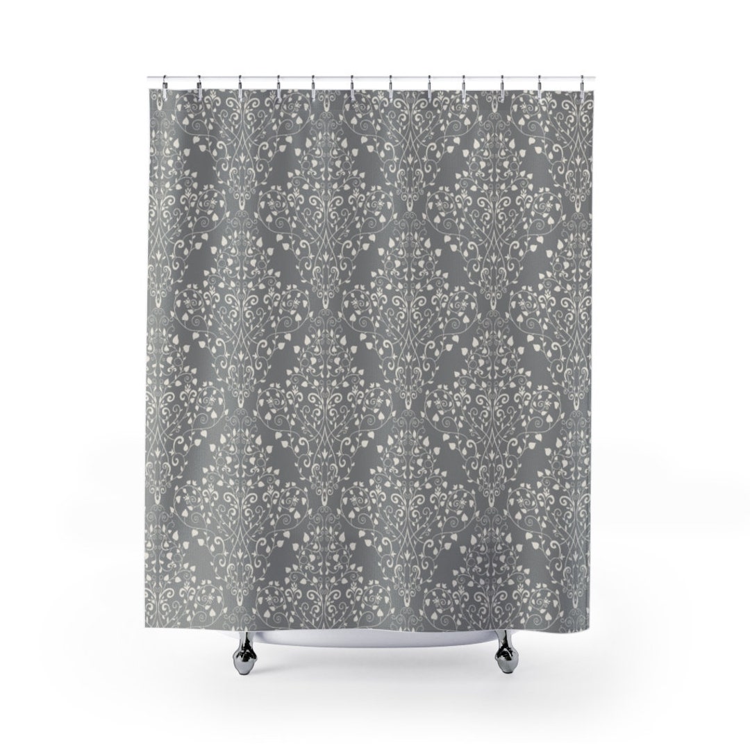 Damask Print Shower Curtain, Grey & White Shower Curtain, Bathroom Decor, Shower Curtain, Home