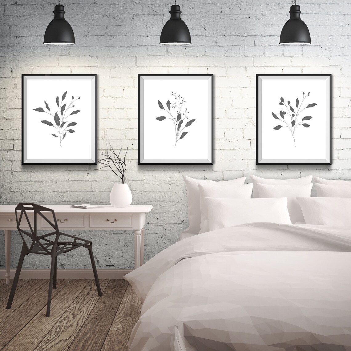Black & White Botanical Wall Art, Botanical Art Prints Set of 3 ...