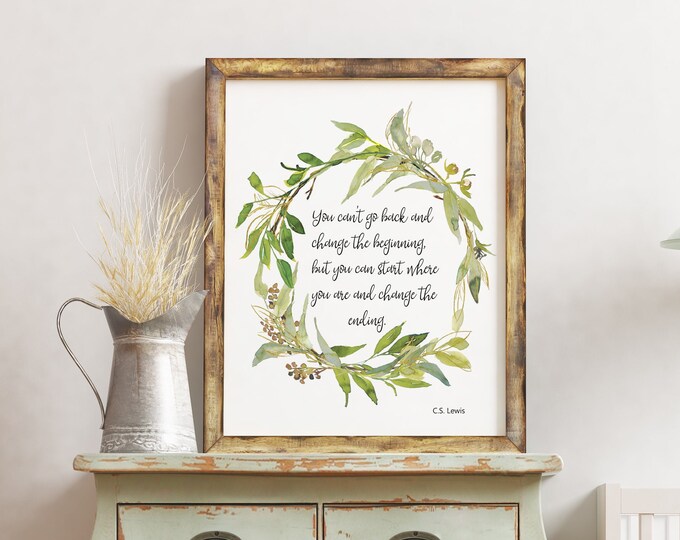 Inspirational Quote Art Print, Printable Wall Art, Watercolor Wreath ...