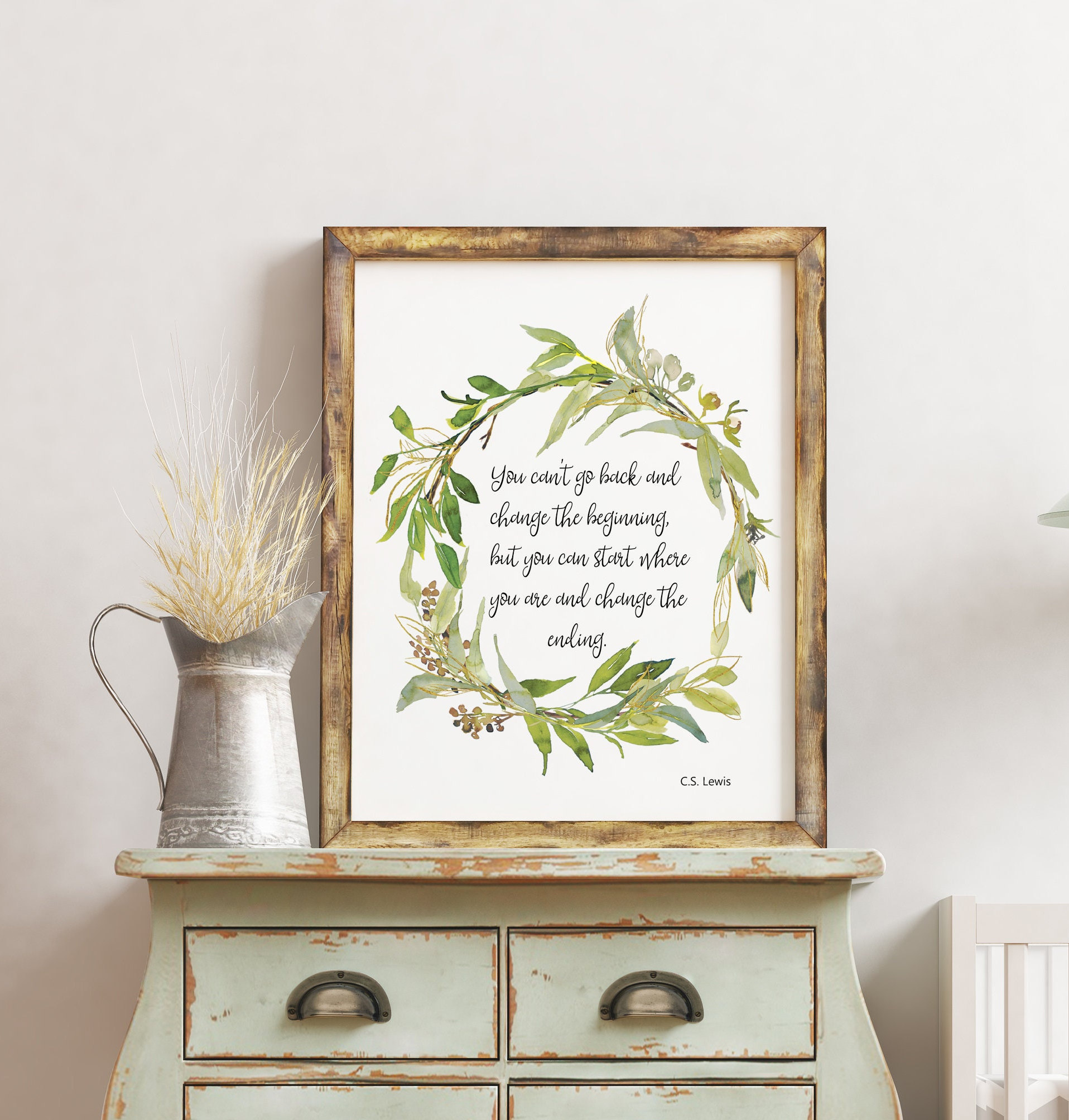 Inspirational Quote Art Print, Printable Wall Art, Watercolor Wreath ...