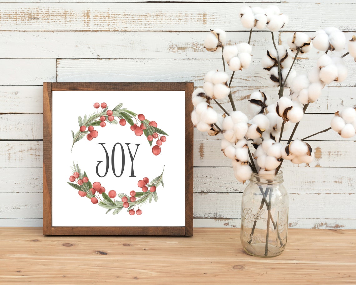 Printable Christmas Wall Art, Joy Wreath, Christmas Home Decor ...
