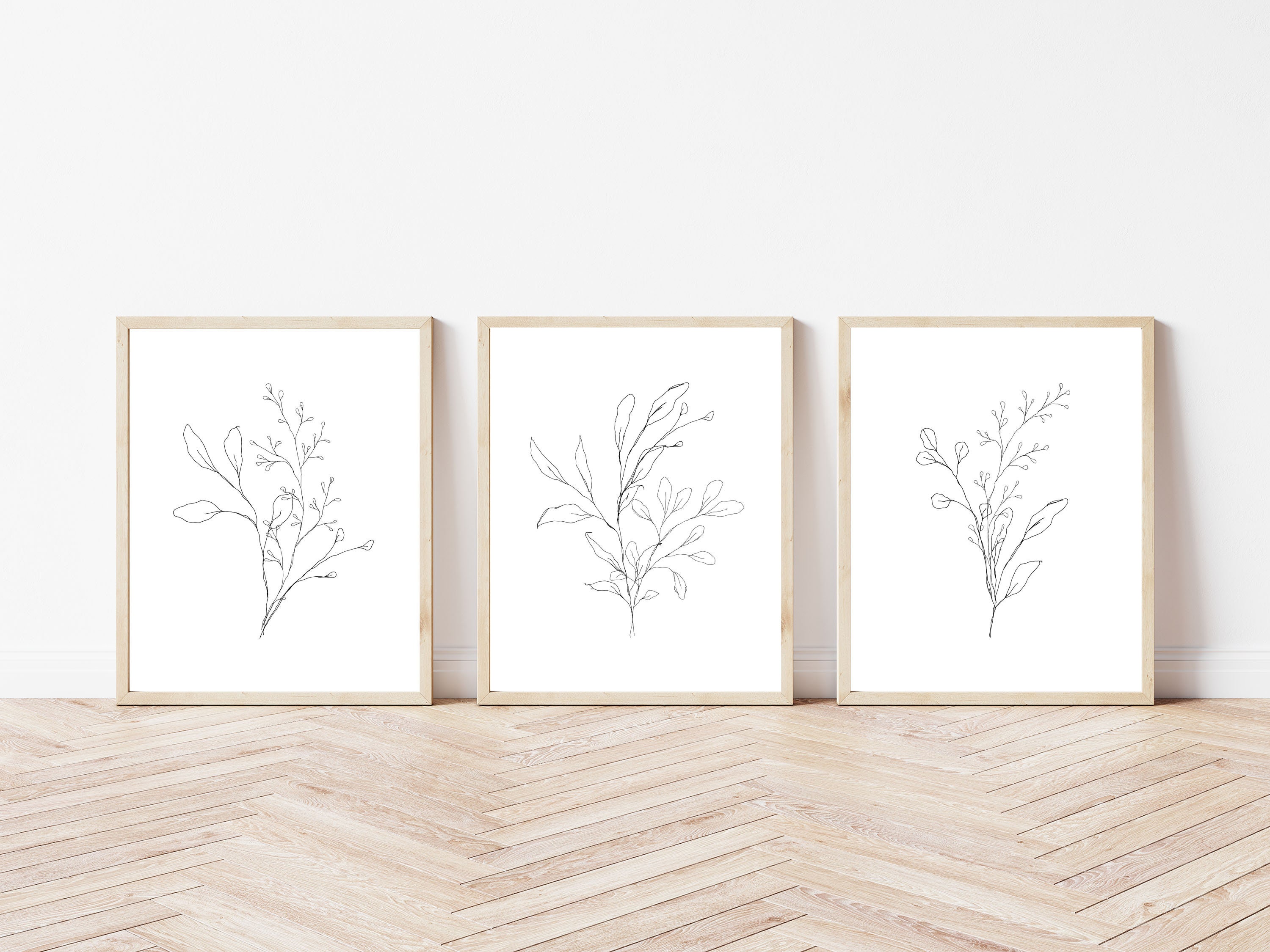 Botanical Print Set, Botanical Line Art, Wall Art, Black and White Art ...