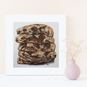 Cookie Art - Chocolate Chip Cookie Painting - Cookie Wall Decor - Kitchen Art-Food Art - Watercolor Dessert Art Print - Cookies and Milk
