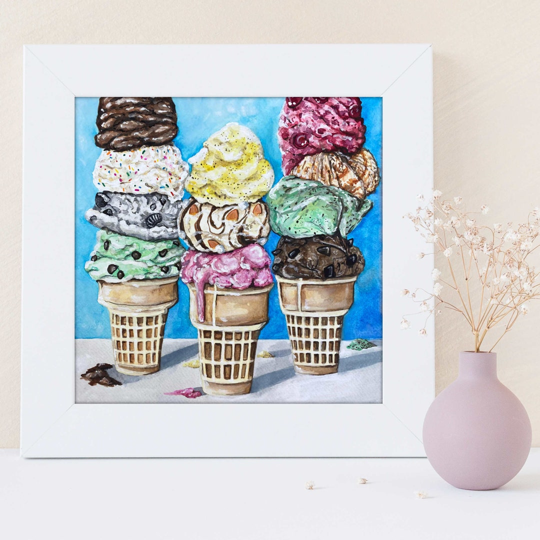 Ice Cream Cone Art - Three Ice Cream Cones - Colorful Sprinkle Ice ...
