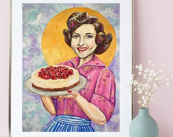 Betty White Art - Golden Girls Fan Art - Cheesecake Print - Retro Kitchen Poster Art - Retro Pin Up Art - Vintage Kitchen Pin-Up Print