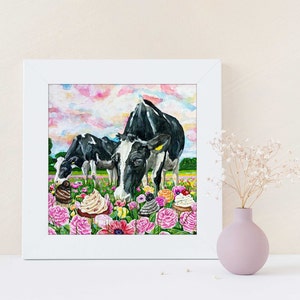 Cow Art - Cupcake Art - Farmhouse Decor - Dairy Cow - Kitchen Decor - Farm Decor - Whimsical Art - Cute Dessert Art - Sprinkle Wall Art