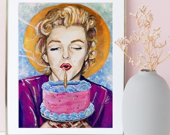 Marilyn Monroe Art - Retro Pin Up Art - Vintage Kitchen Pin-Up Print - Birthday Cake Food Print - Cake Art - Kitchen Decor Poster