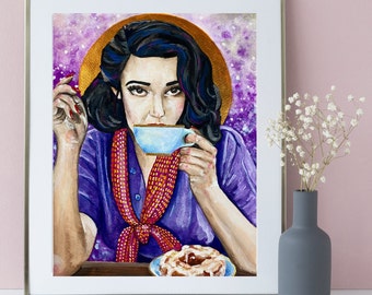Linda Darnell Art - Retro Pin Up Art - Vintage Kitchen Pin-Up Print - Coffee Lover Wall Print - Morning Cafe Poster - Kitchen Art Wall Art