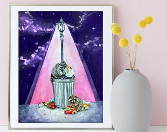 Raccoon Art - Funny Animal Art - Raccoon Gifts - Trash Panda Art - Raccoon Painting - Animal Watercolor Print - Cute Raccoon Decor