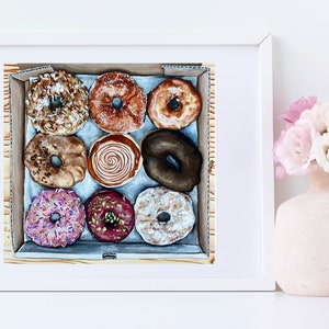 Doughnut Art - Box of Donut Print - Sprinkle Doughnut - Kitchen Art - Doughnut Illustration - Cute Home Decor - Food Decor