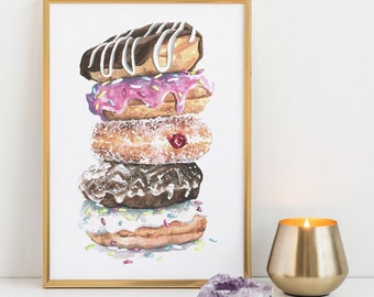 Sprinkled Stacks - Doughnut Art - Donut Print - Sprinkle Doughnut - Kitchen Art - Doughnut Illustration - Cute Home Decor - Food Decor