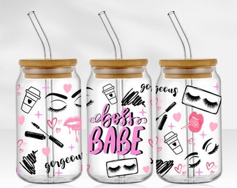 Boss Babe | 16oz glass tumbler with bamboo lid and straw
