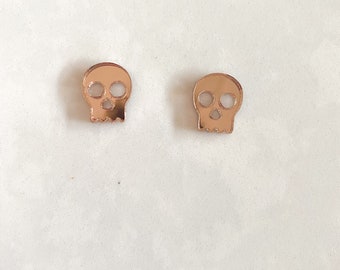 Skull Acrylic Stud Earrings | Rose Gold Mirror | Black