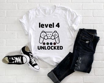 Kid's "Level (Insert Age) Unlocked" Birthday Playstation T-Shirt