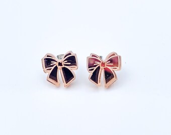 Bow/ Ribbon Rose Gold Mirror Finish Acrylic Stud Earrings