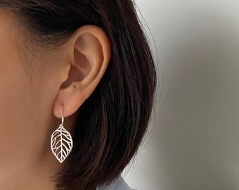 Sterling Silver Leaf Dangle Earrings - Sterling Silver