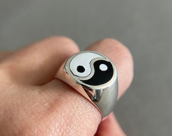 Sterling Silver Big Yin and Yang Rings  - Sterling Silver