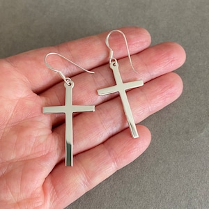 Silver Big Cross Dangle Earrings - Sterling Silver