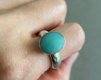 Silver Turquoise Oval Ring, Vintage Turquoise Ring, Boho Turquoise Ring - Sterling Silver