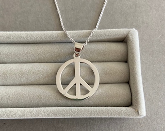 Silver Peace Sign Necklace - Sterling Silver