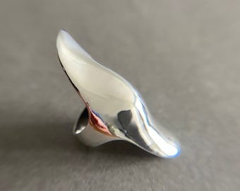 Big Silver Statement Long Boho Ring- Sterling Silver