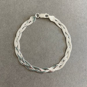 Sterling Silver Herringbone Triple Twisted Chain Bracelet - Sterling Silver