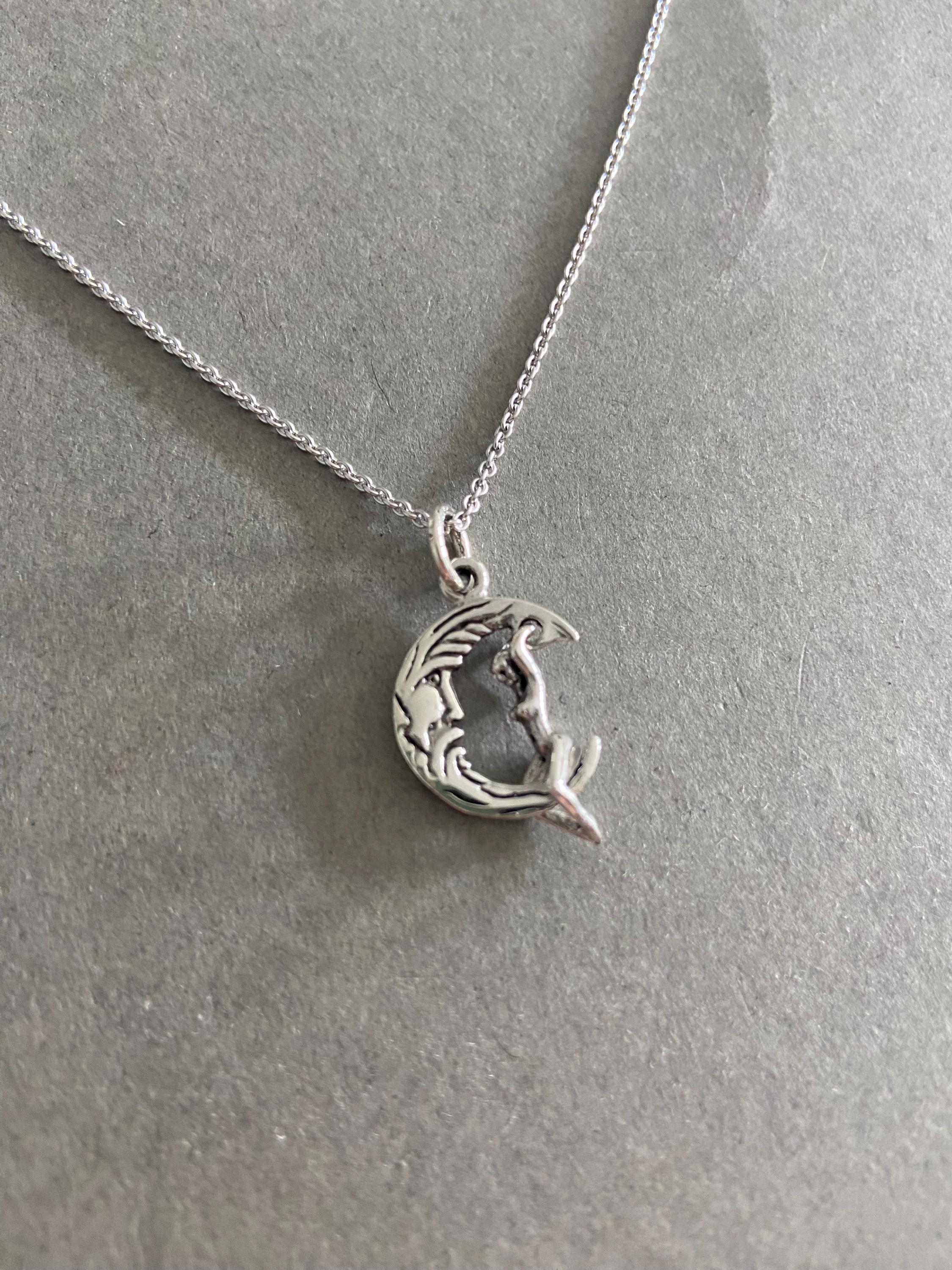 Silver Swinging Lady in Crescent Moon Pendant Necklace - Sterling