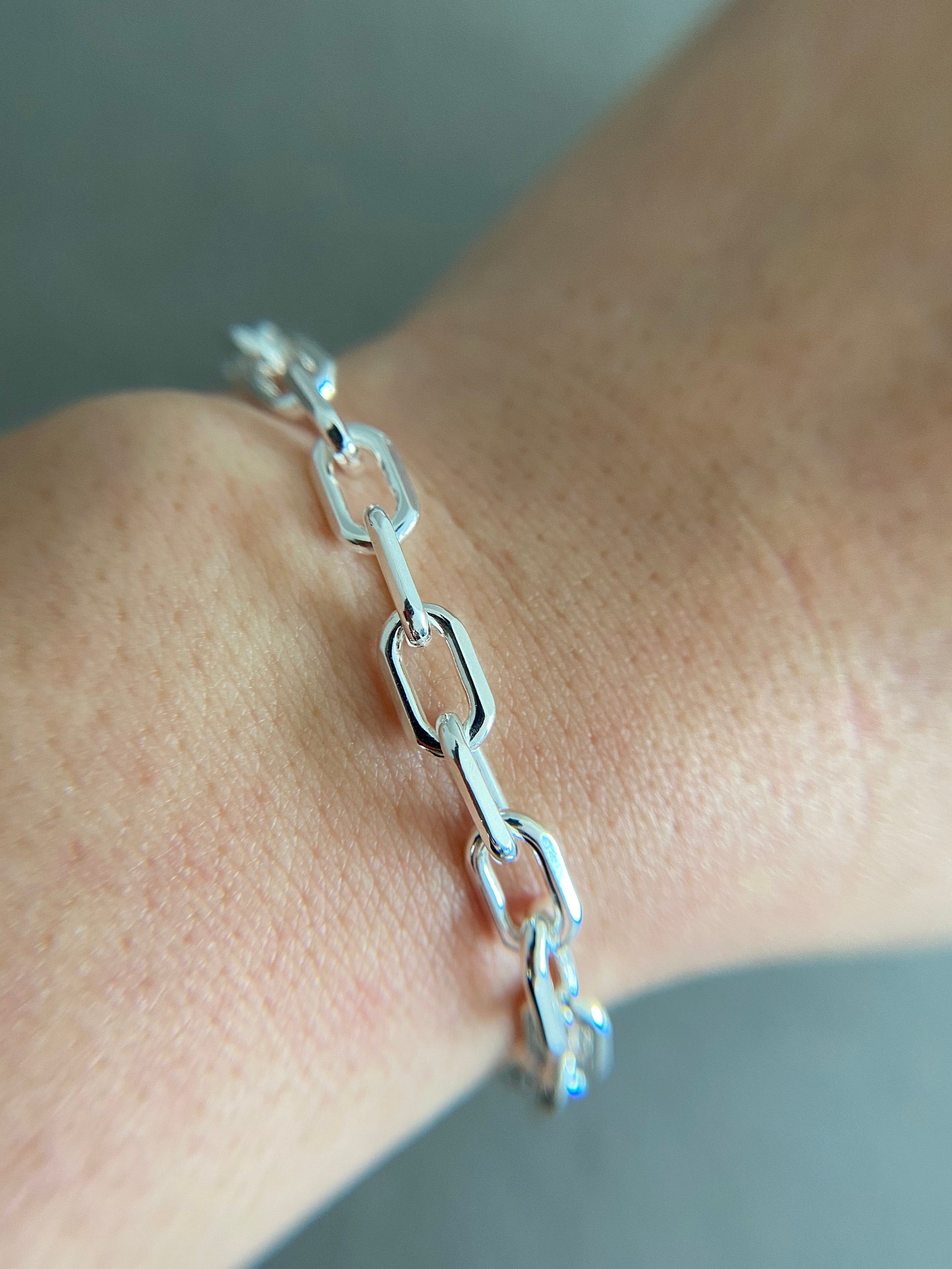 Sterling Silver Chain Link Paper Clip Chain Bracelet Etsy