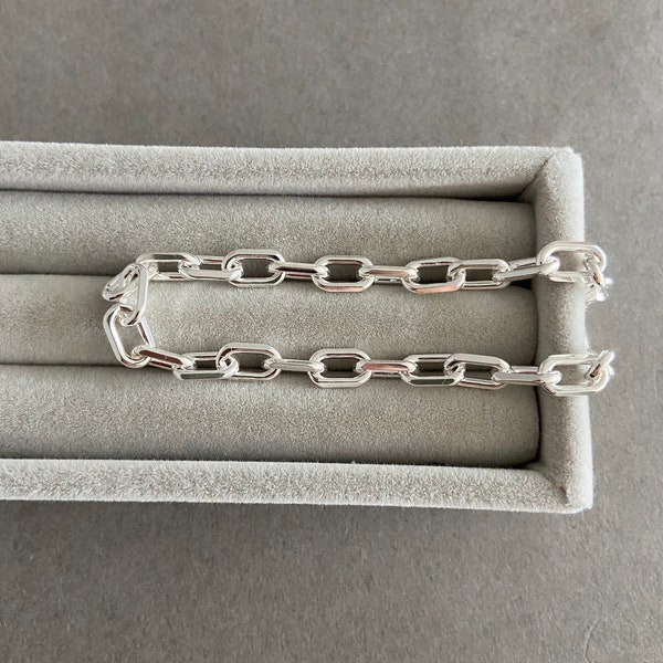 Sterling Silver Chain Link Paper Clip Chain Bracelet - Sterling Silver