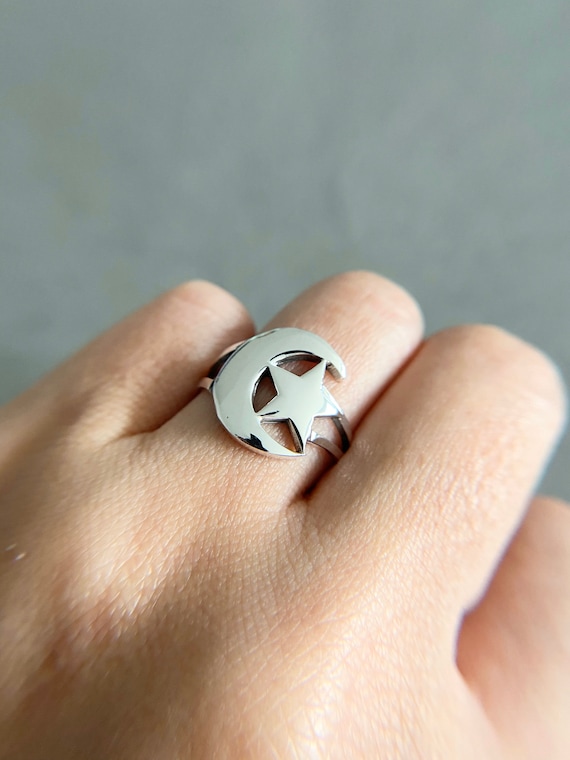 Sterling Silver Star Crescent Moon Ring Sterling Silver Star Crescent Moon Ring