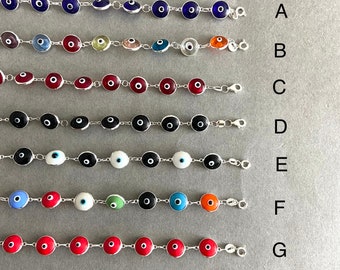 Multi-Color Evil Eye Bracelet Tiny Evil Eye charm, Greek Eye Bracelet, Turkish Eye Bracelet - Sterling Silver
