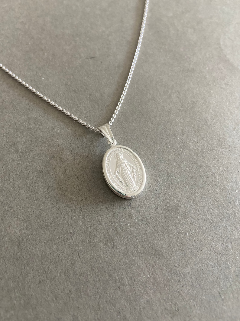 Silver Miraculous Medal Virgin Mary Pendant Catholic Necklace ...