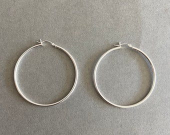 Sterling Silver Buckle Hoops Type D, Light Weight Hoop, Simple Hoop Earrings, Thin Circle Hoop Earrings - Sterling Silver