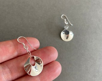 Silver Twisted Dangle Hoop Earrings - Sterling Silver