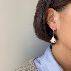 Sterling Silver Tear Drop Hoop Dangle Earrings - Sterling Silver