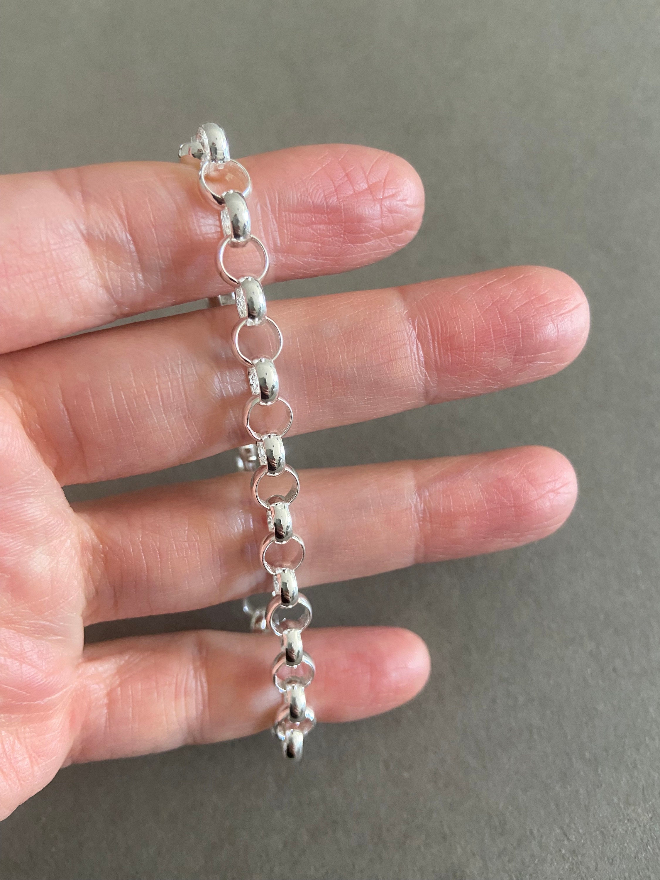 ★HARANG★ Silver HalfHalf Chain Bracelet Sterling Silver Half Round Chain Bracelet - Sterling Silver