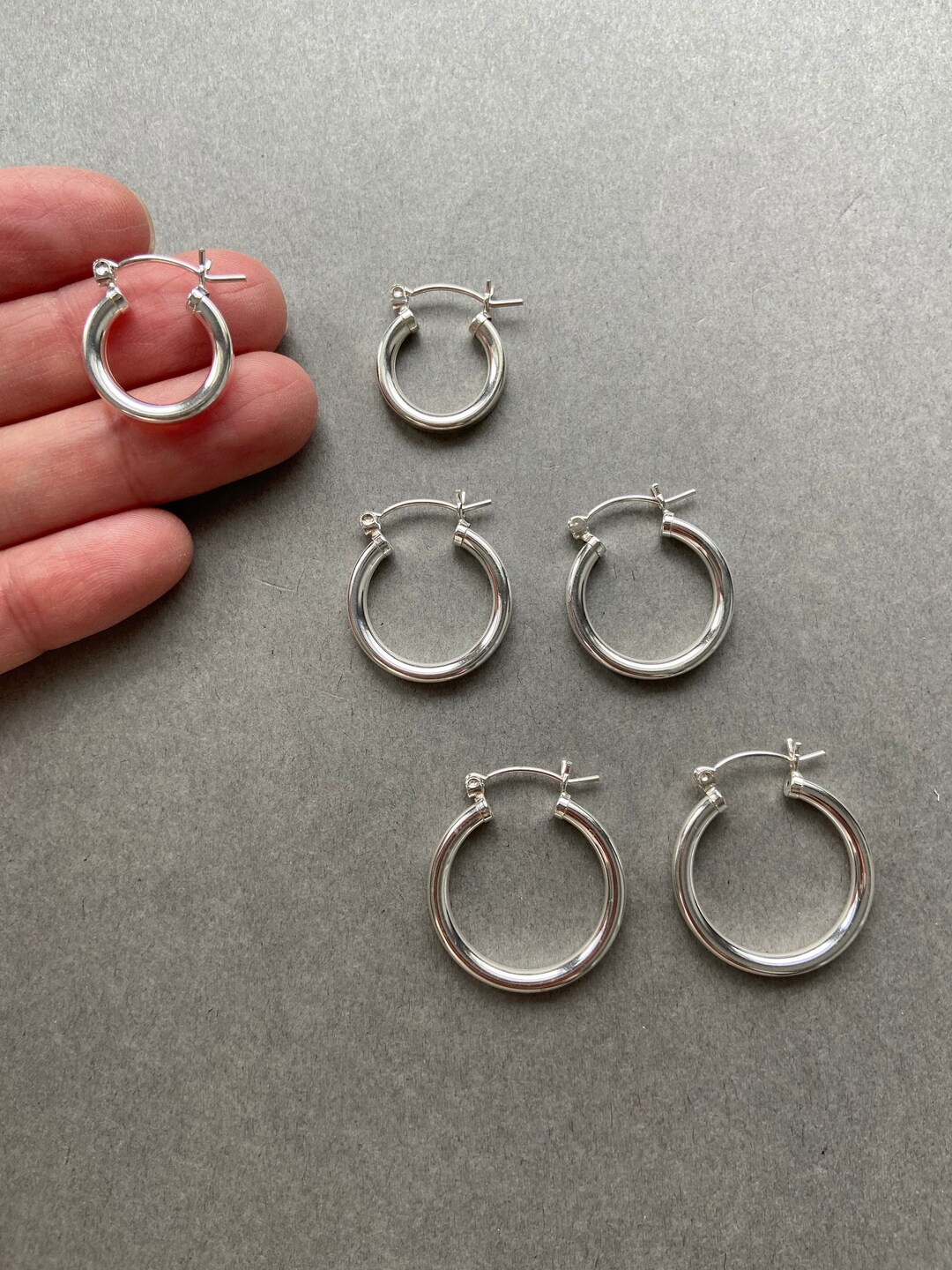 Sterling Silver Buckle Hoops Type G, Light Weight Hoop, Simple Hoop ...