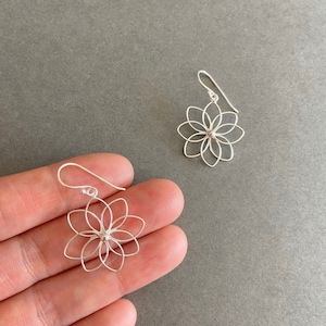 Sterling Silver Flower Dangle Earrings - Sterling Silver