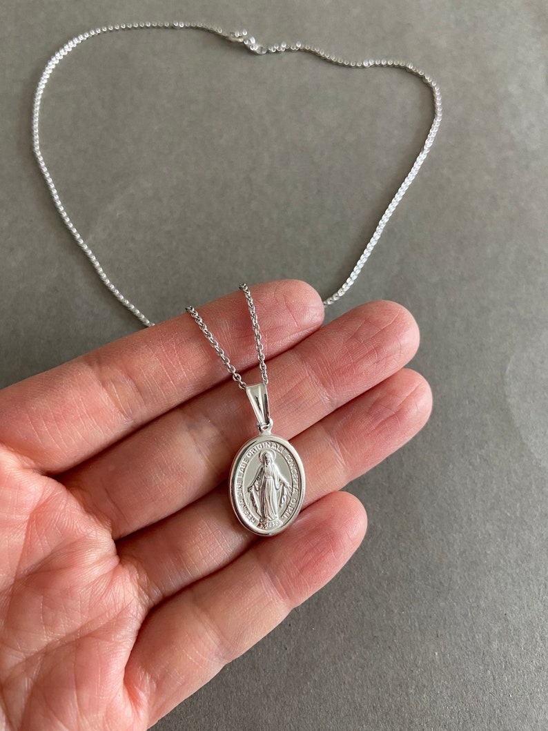 Silver Miraculous Medal Virgin Mary Pendant Catholic Necklace ...