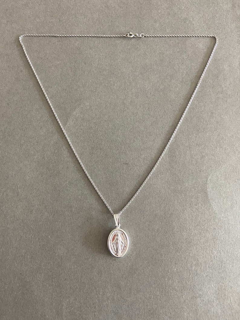 Silver Miraculous Medal Virgin Mary Pendant Catholic Necklace ...