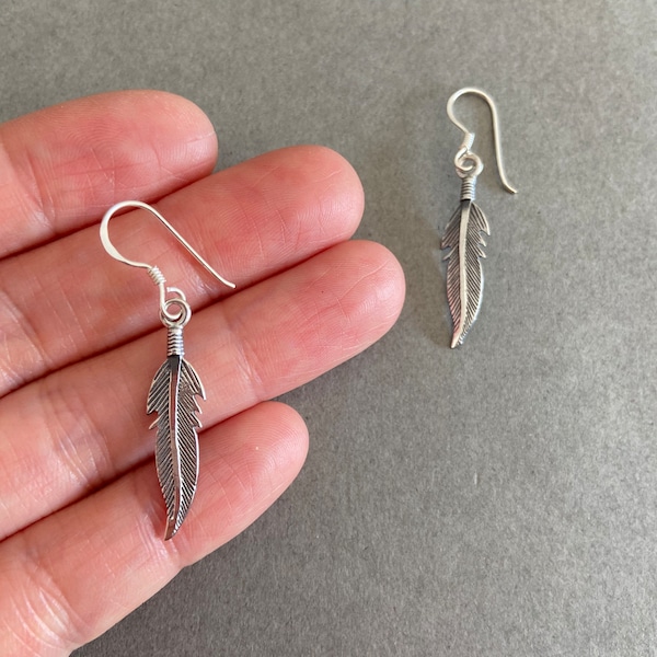 Sterling Silver Feather Dangle Earrings  Type A - Sterling Silver