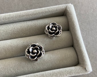 Sterling Silver Vintage Rose Type A Stud Earrings - Sterling Silver