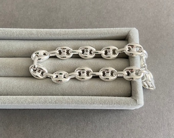 Sterling Silver Pop Puffed Mariner Chain Bracelet - Sterling Silver