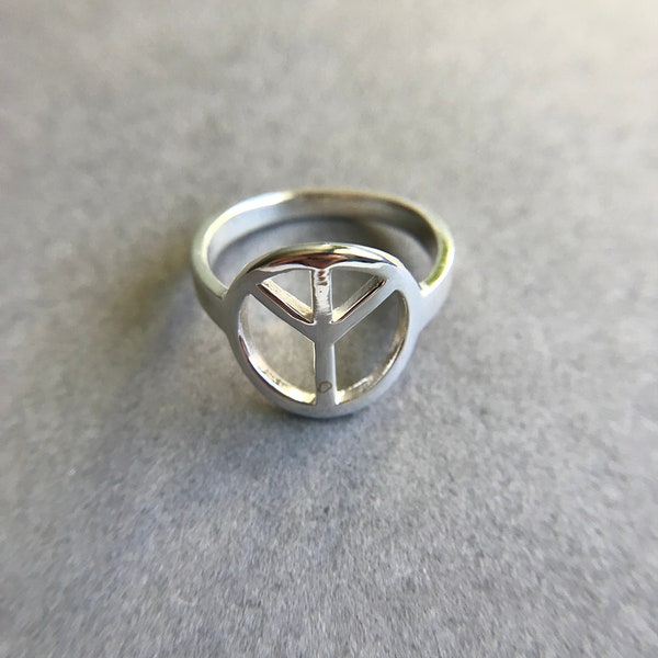 Sterling Silver Peace Sign Ring - Sterling Silver