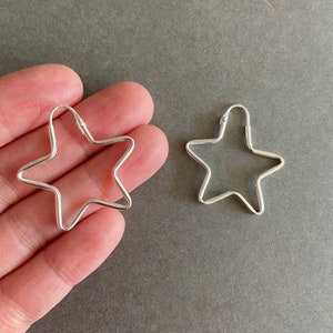 Sterling Silver Star Hoop Earrings - Sterling Silver
