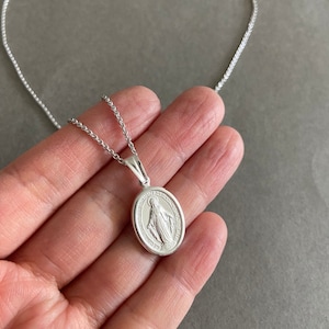 Silver Miraculous Medal Virgin Mary Pendant Catholic Necklace - Sterling Silver