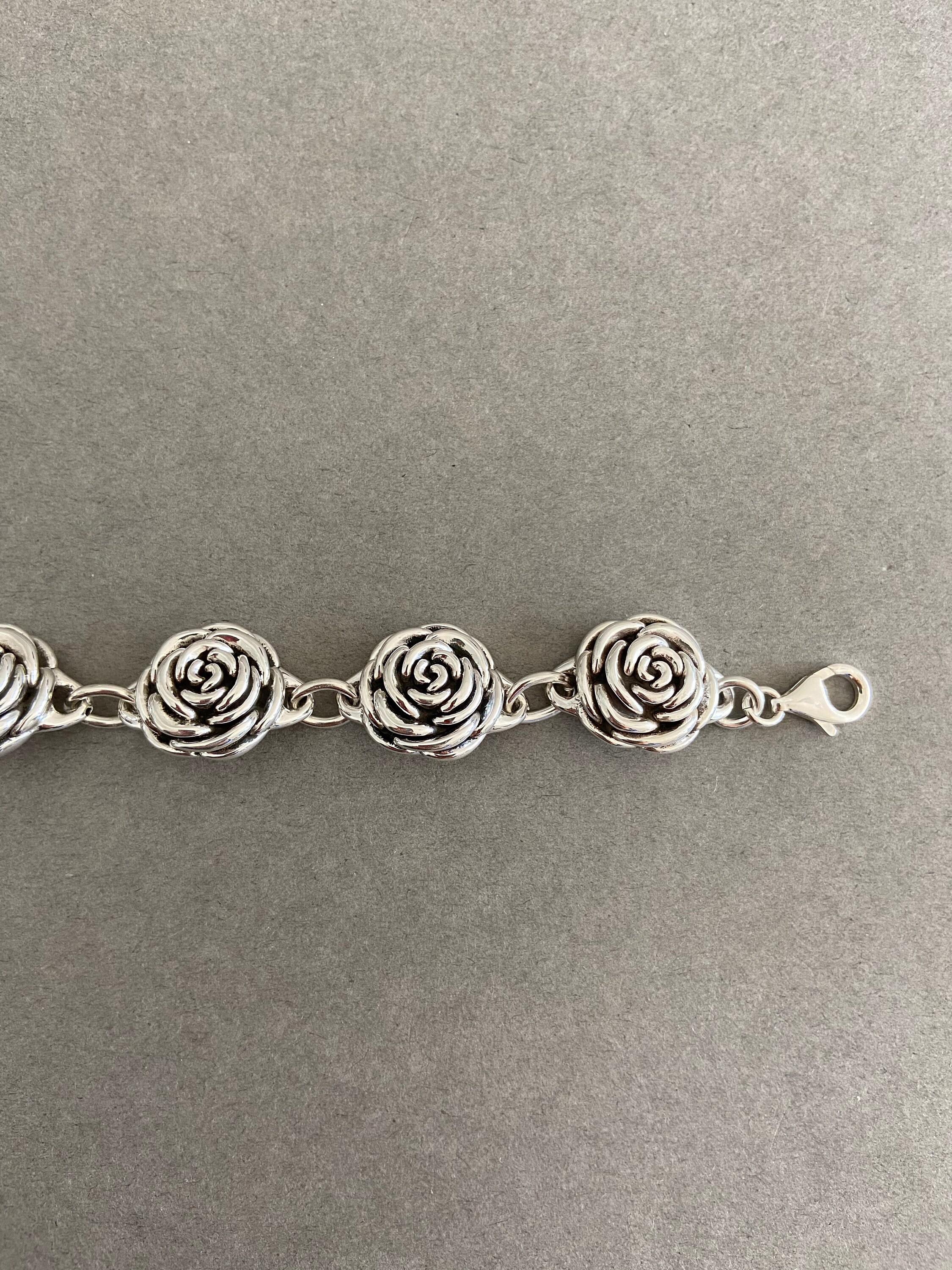 Sterling Silver Big Rose Bracelet - Sterling Silver - Etsy