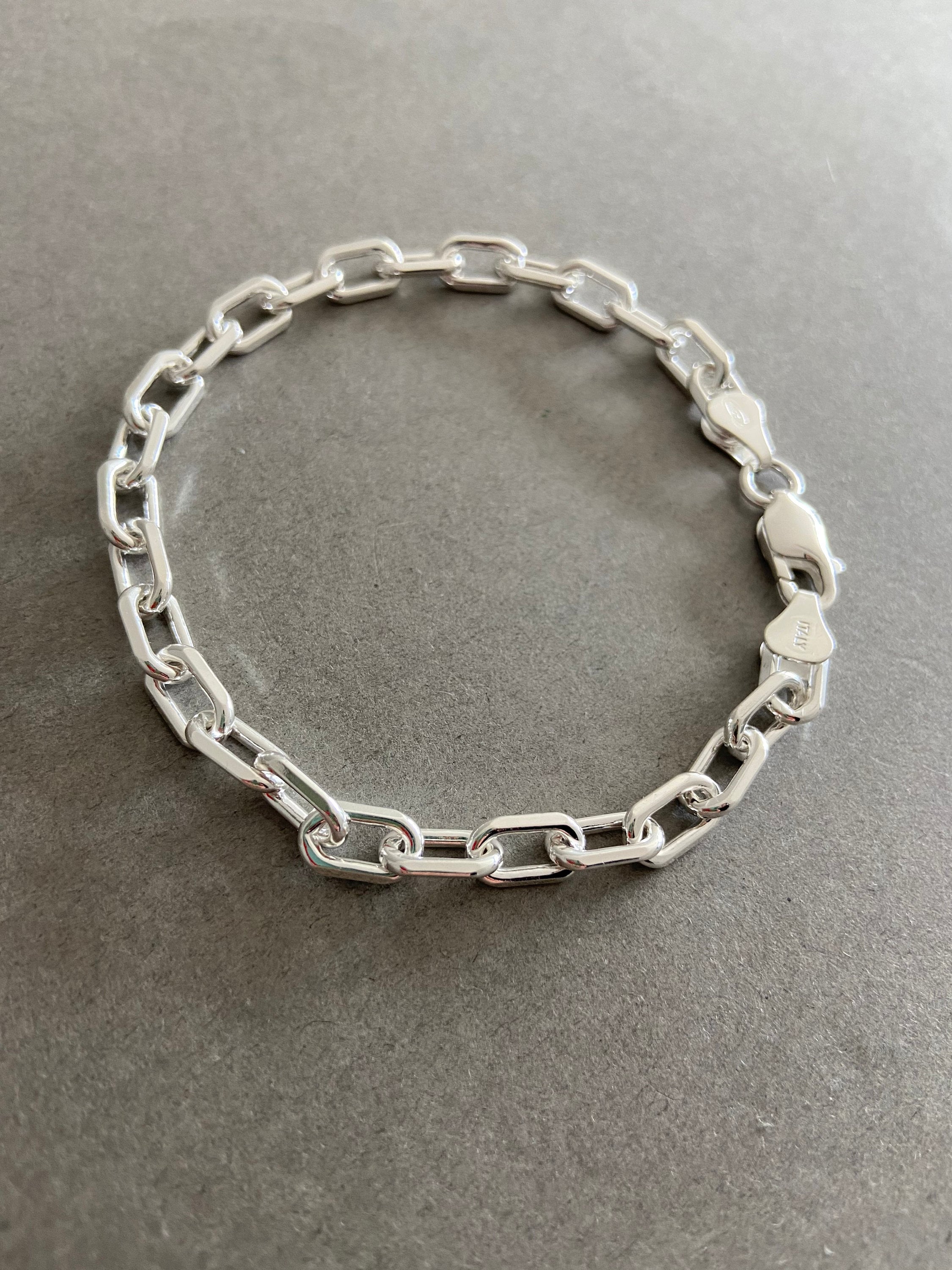 Sterling Silver Chain Link Paper Clip Chain Bracelet Etsy
